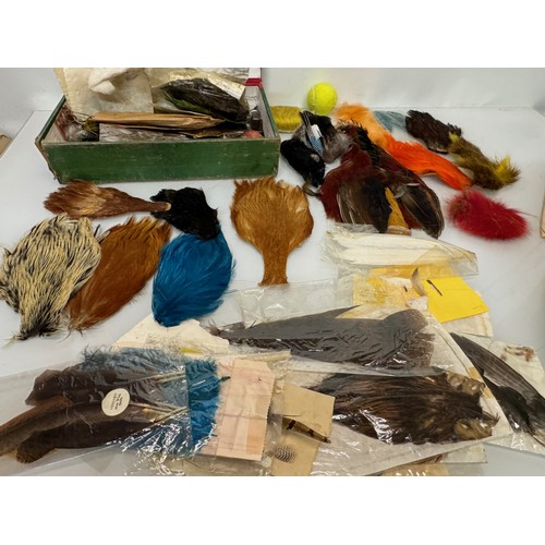 53 - Fly Fishing, angling equipment, taxidermy sections, a collection of fly tying substrates, fur feathe... 