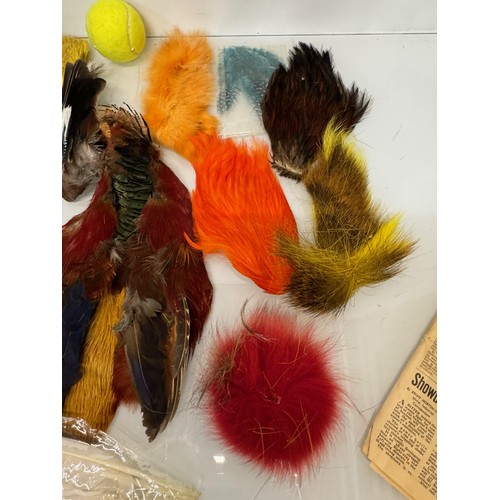 53 - Fly Fishing, angling equipment, taxidermy sections, a collection of fly tying substrates, fur feathe... 