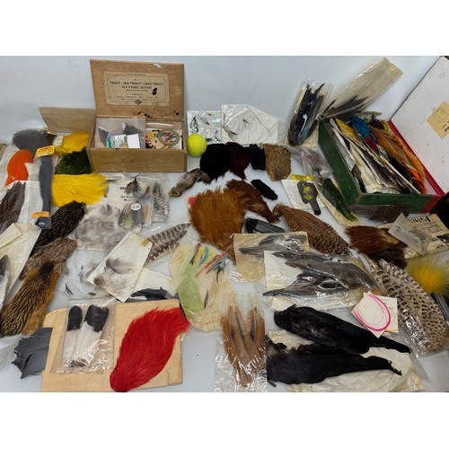 53 - Fly Fishing, angling equipment, taxidermy sections, a collection of fly tying substrates, fur feathe... 