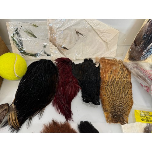 53 - Fly Fishing, angling equipment, taxidermy sections, a collection of fly tying substrates, fur feathe... 