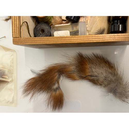 53 - Fly Fishing, angling equipment, taxidermy sections, a collection of fly tying substrates, fur feathe... 