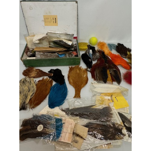 53 - Fly Fishing, angling equipment, taxidermy sections, a collection of fly tying substrates, fur feathe... 