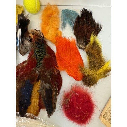 53 - Fly Fishing, angling equipment, taxidermy sections, a collection of fly tying substrates, fur feathe... 