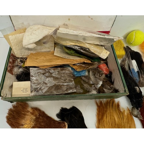 53 - Fly Fishing, angling equipment, taxidermy sections, a collection of fly tying substrates, fur feathe... 