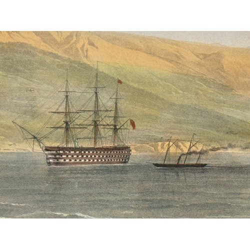 74 - Ephemera, nautical interest, hand coloured C19th print of Napoleonic Wars era Russian Ship, 53.5 cm ... 