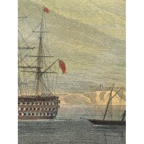 74 - Ephemera, nautical interest, hand coloured C19th print of Napoleonic Wars era Russian Ship, 53.5 cm ... 