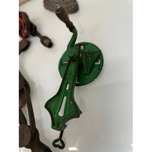 105 - Mixed lot, Clock face, tools, an iron and door fittings.

This lot is available for in-house shippin... 