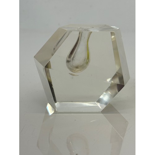 132 - Mid-century art glass spill vase of geometric form. 8 cm tall.

This lot is available for in-house s... 