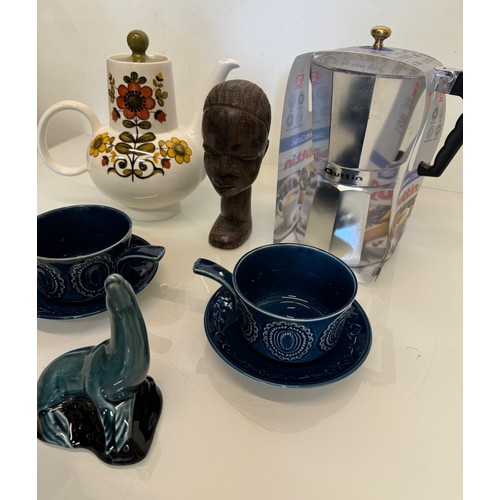 153 - Mixed lot mid century pottery and table wares and a new coffee maker.

This lot is available for in-... 