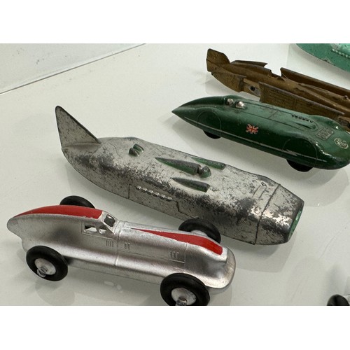 210 - A collection of die cast model land speed record race cars and motor racing cars. Dinky etc.

This l... 