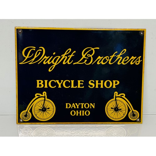 238 - Aeronautical Cycling interest, an enamel advertising sign, Wright Brothers Bicycle Shop 30.5 cm  x 2... 