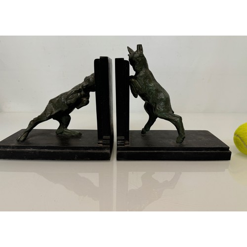 55 - French art deco book ends with cast bronze goats signed Carlier and with Parisian foundry stamps to ... 