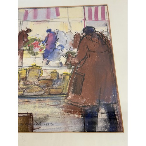 58 - C20th art, framed pastel drawing of a market scene, 63 cm x 51 cm.

This lot is available for in-hou... 