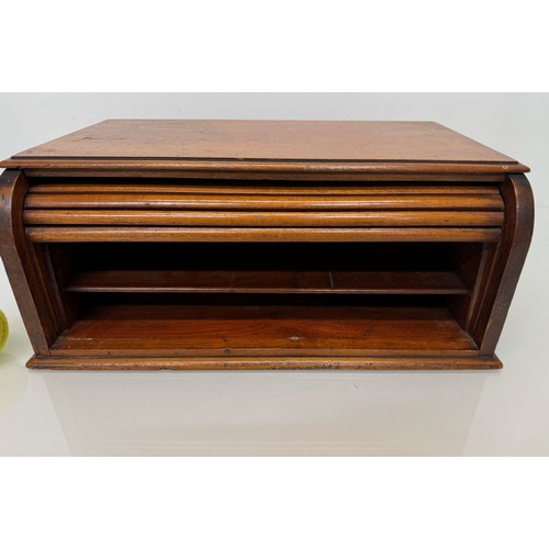 225 - Wooden office Furniture, storage box, a table top tambor fronted stationary storage box for restorat... 