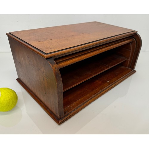 225 - Wooden office Furniture, storage box, a table top tambor fronted stationary storage box for restorat... 