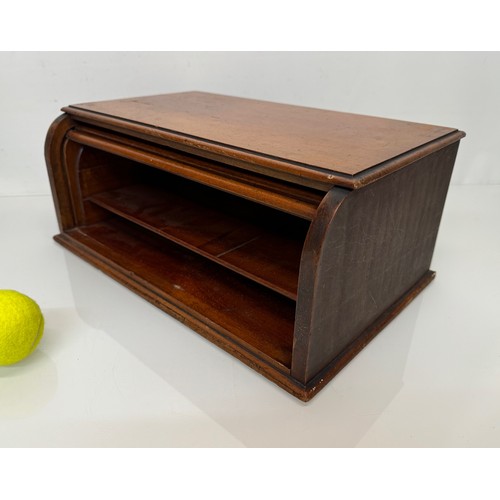 225 - Wooden office Furniture, storage box, a table top tambor fronted stationary storage box for restorat... 