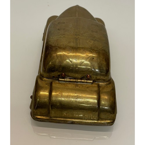 244 - A Betel branded brass Motor Car, a desk top vintage car storage container with finely detailed hand ... 