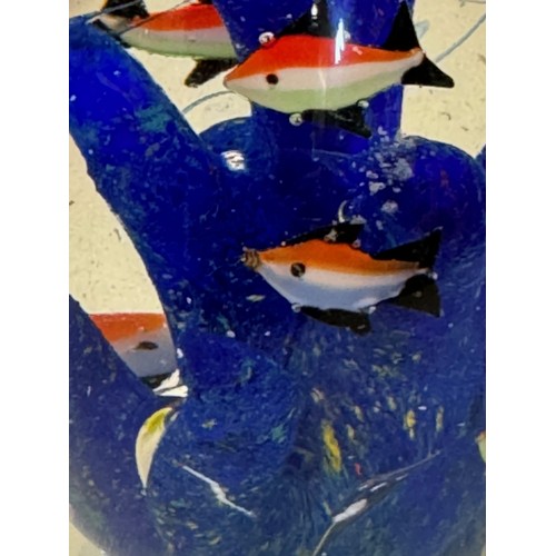 259 - Mid-century designer art glass, a conical shaped glass  with tropical fish amongst blue rocks, 7.5 c... 