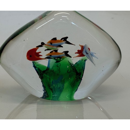 260 - Mid-century designer art glass, a  large glass ornamental piece featuring tropical fish amongst gree... 