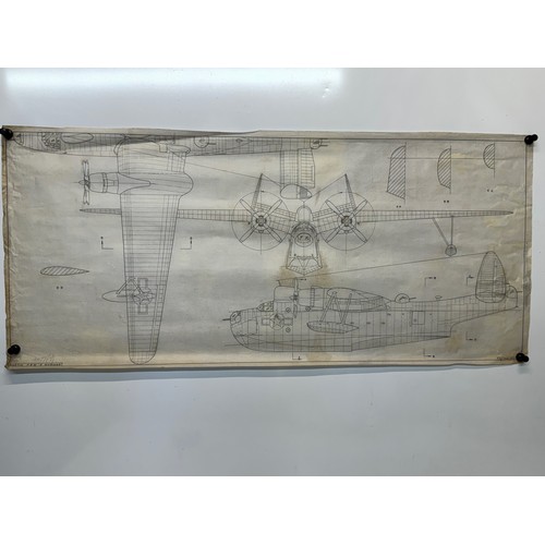 116 - Military aircraft plan drawings for US Martin PBM-5 Mariner. 90cm x 40cm. Part of a large collection... 