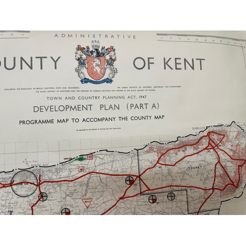 456 - Kent, county of England, Three maps showing predicted development dated 1947. Each is 110 cm x 62 cm... 