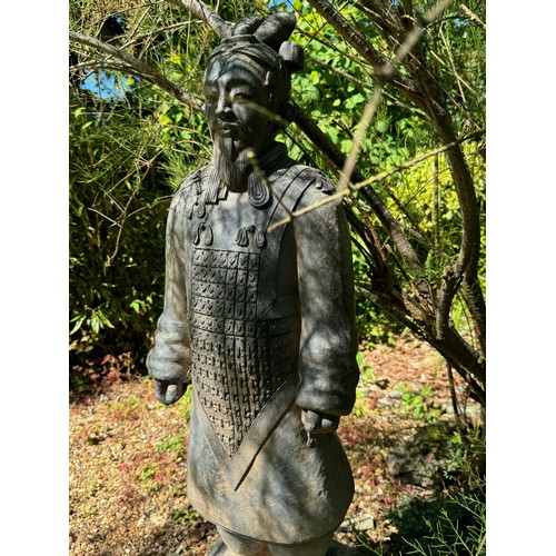 534 - Architectural garden statue, a Chinese terracotta army statue of a General 140 cm tall x 40 cm.

Thi... 