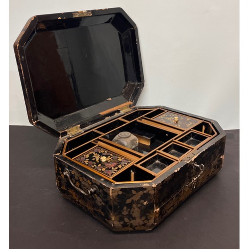 3 - Oriental papier mache jewellery casket A/F, stunning Chinoiserie decoration.

In house shipment is a... 