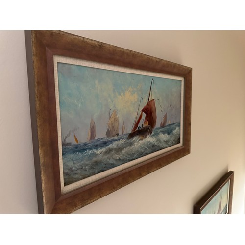 45 - C20th Maritime painting, a pair of impressionist oils of fishing boats at work.
Signed E Chester.

T... 