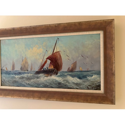 45 - C20th Maritime painting, a pair of impressionist oils of fishing boats at work.
Signed E Chester.

T... 