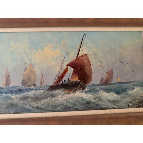 45 - C20th Maritime painting, a pair of impressionist oils of fishing boats at work.
Signed E Chester.

T... 