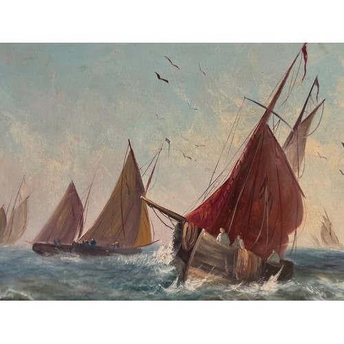 45 - C20th Maritime painting, a pair of impressionist oils of fishing boats at work.
Signed E Chester.

T... 