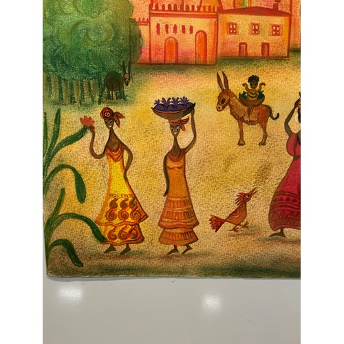 46 - Naive ethnic folk art, a colour full Caribbean scene on water colour paper. 50 cm. x 32.5 cm.

This ... 