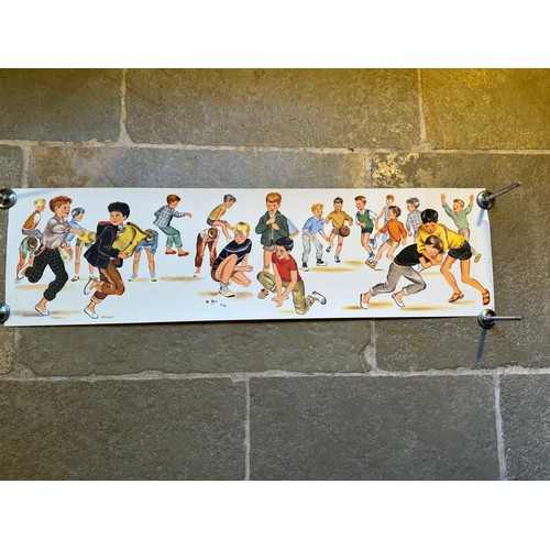 61 - Vintage poster of young boys at play, 118 cm x 32.5 cm.

This lot is available for in-house shipping