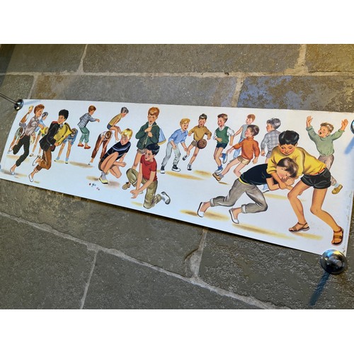 61 - Vintage poster of young boys at play, 118 cm x 32.5 cm.

This lot is available for in-house shipping