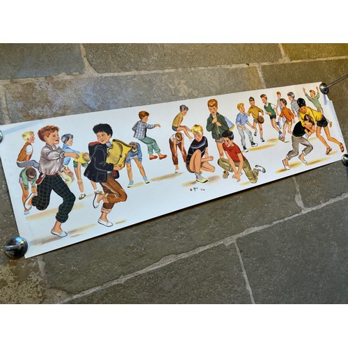 61 - Vintage poster of young boys at play, 118 cm x 32.5 cm.

This lot is available for in-house shipping