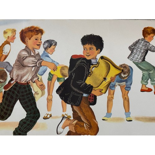 61 - Vintage poster of young boys at play, 118 cm x 32.5 cm.

This lot is available for in-house shipping