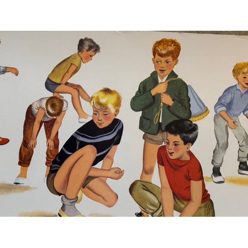 61 - Vintage poster of young boys at play, 118 cm x 32.5 cm.

This lot is available for in-house shipping