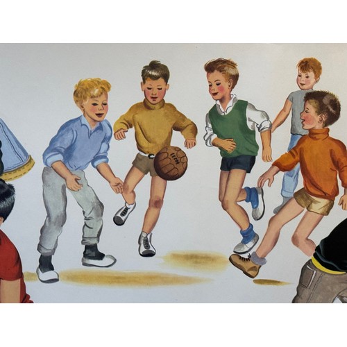 61 - Vintage poster of young boys at play, 118 cm x 32.5 cm.

This lot is available for in-house shipping