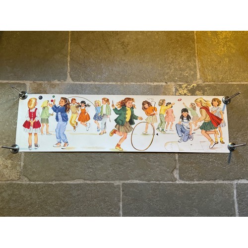 62 - Vintage poster of young girls at play, 118 cm x 32.5 cm.

This lot is available for in-house shippin... 