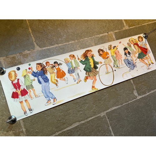 62 - Vintage poster of young girls at play, 118 cm x 32.5 cm.

This lot is available for in-house shippin... 