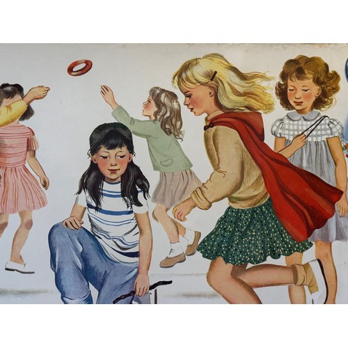 62 - Vintage poster of young girls at play, 118 cm x 32.5 cm.

This lot is available for in-house shippin... 