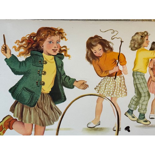 62 - Vintage poster of young girls at play, 118 cm x 32.5 cm.

This lot is available for in-house shippin... 