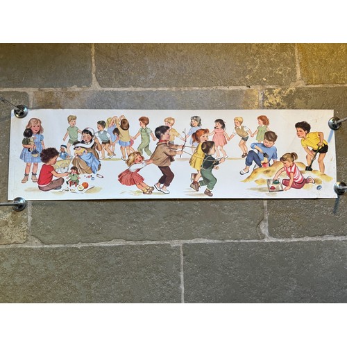 63 - Vintage poster of young children at play, 118 cm x 32.5 cm.

This lot is available for in-house ship... 