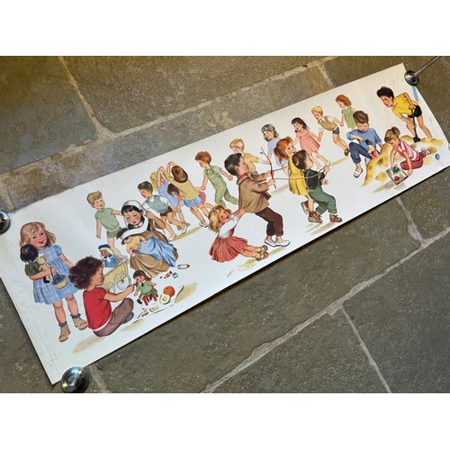 63 - Vintage poster of young children at play, 118 cm x 32.5 cm.

This lot is available for in-house ship... 