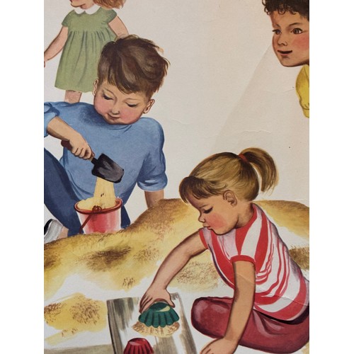 63 - Vintage poster of young children at play, 118 cm x 32.5 cm.

This lot is available for in-house ship... 