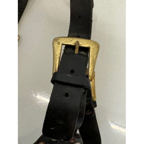 177 - Leather dog harness with brass embellishments and buckles.

This lot is available for in-house shipp... 