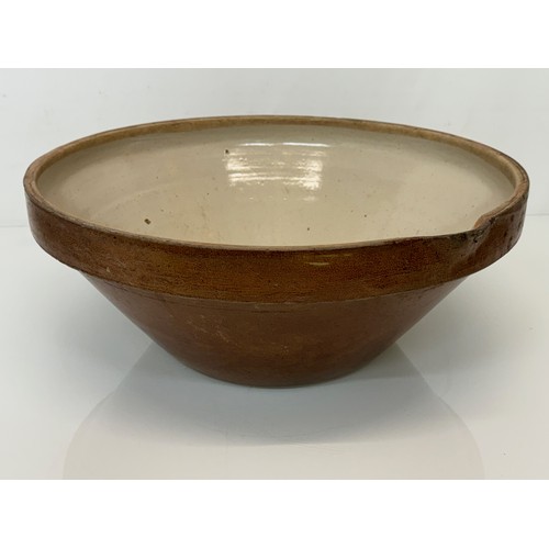 197 - Kitchenalia, a glazed stoneware mixing bowl, 40 cm in diameter x 17 cm high.

This lot is available ... 