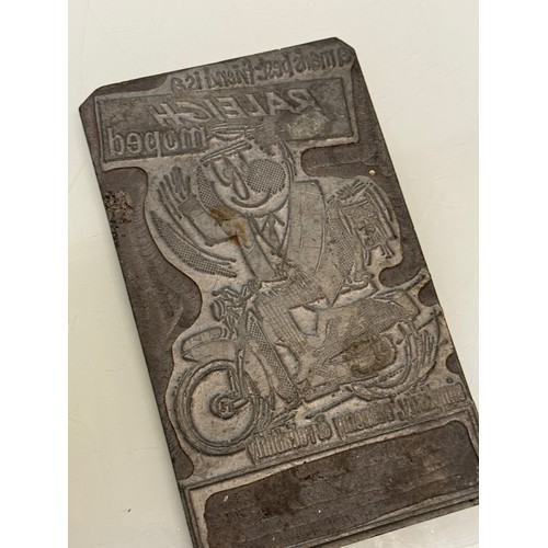 275 - Cast printing plate for Raleigh mopeds, 15.5 cm x 9 cm.

This lot is available for in-house shipping