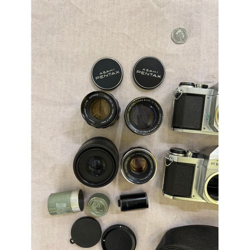 309 - A Collection of 1960s Pentax 35mm SLR Camera Equipment. Includes 2 Pentax SV 35mm Cameras with Cases... 