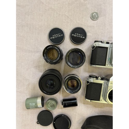 309 - A Collection of 1960s Pentax 35mm SLR Camera Equipment. Includes 2 Pentax SV 35mm Cameras with Cases... 